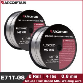 ARCCAPTAIN 2KG Flux Core Non-Gas Welding Wire 0.8mm 2 Roll Carbon Steel E71T-GS For Household MIG Welding Machine Soldering