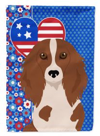 Longhair Red Pedbald Dachshund USA American House Flag Large Porch Sleeve Pole Decorative Outside Yard Banner Artwork Wall Hanging, Polyester