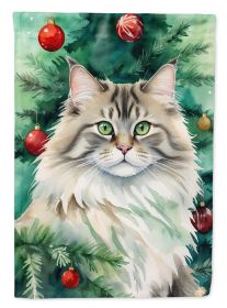 Siberian Cat By the Christmas Tree Garden Flag Mailbox Flag Decorative Yard Flag Banner Outside Patio Artwork Yard Flower Beds, Garden Size