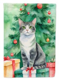 Ural Rex Cat By the Christmas Tree Garden Flag Mailbox Flag Decorative Yard Flag Banner Outside Patio Artwork Yard Flower Beds, Garden Size