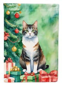 Manx Cat By the Christmas Tree House Flag Large Porch Sleeve Pole Decorative Outside Yard Banner Artwork Wall Hanging, Polyester, House Size