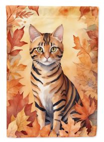 Toyger Cat in Fall Leaves House Flag Large Porch Sleeve Pole Decorative Outside Yard Banner Artwork Wall Hanging, Polyester, House Size, Multicolor