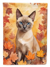 Tonkinese Cat in Fall Leaves House Flag Large Porch Sleeve Pole Decorative Outside Yard Banner Artwork Wall Hanging, Polyester, House Size, Multicolor