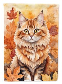 Skookum Cat in Fall Leaves House Flag Large Porch Sleeve Pole Decorative Outside Yard Banner Artwork Wall Hanging, Polyester, House Size, Multicolor