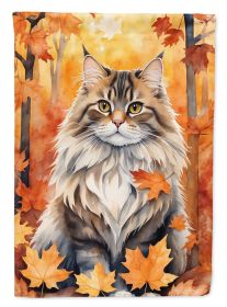 Siberian Cat in Fall Leaves House Flag Large Porch Sleeve Pole Decorative Outside Yard Banner Artwork Wall Hanging, Polyester, House Size, Multicolor