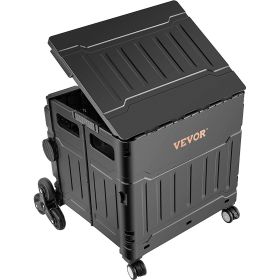 VEVOR Stair Climbing Cart 53L Foldable Shopping Cart w/ Lid & Adjustable Handle