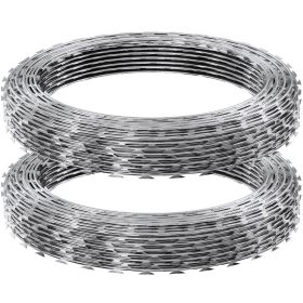 VEVOR Razor Wires, 98 ft Razor Barbed Wire, 2 Rolls Razor Wire Fencing Razor Fence, Razor Ribbon Barbed Wire Galvanized Razor Wire Fence