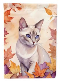 Thai Lilac Cat in Fall Leaves House Flag Large Porch Sleeve Pole Decorative Outside Yard Banner Artwork Wall Hanging, Polyester, House Size