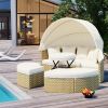 TOPMAX Patio Furniture Round Outdoor Sectional Sofa Set Rattan Daybed Two-Tone Weave Sunbed with Retractable Canopy