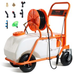 VEVOR Battery Powered Lawn Sprayer on Wheel, 0-90 PSI Adjustable Pressure, 15 Gallon Tank, Cart Sprayer with 8 Nozzles and 2 Wands, 12V 12Ah Battery