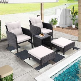 5 Piece Outdoor Patio Furniture Set,All Weather PE Rattan Conversation Chairs with Armrest and Removable Cushions