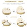 TOPMAX Patio Furniture Round Outdoor Sectional Sofa Set Rattan Daybed Two-Tone Weave Sunbed with Retractable Canopy