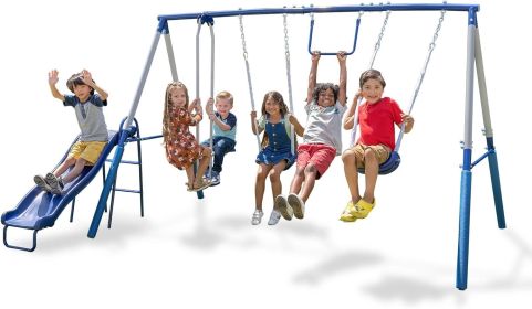 Sportspower Arcadia Swing Set - Outdoor Heavy-Duty Metal Playset for Kids with Slide (Color: Multicolor)