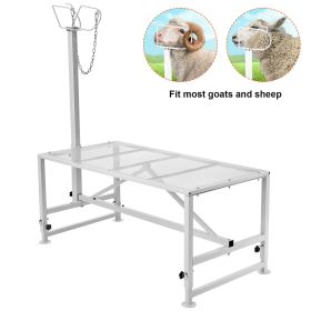 VEVOR Goat & Sheep Stand, 47x23 inch Livestock Stand, Metal Livestock Milking and Shearing Stand 21" to 33" Adjustable Height (Table Length and Width: 47 x 23 in, Color: White)