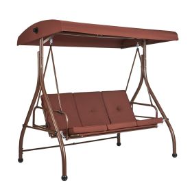 VEVOR 3-Seat Patio Swing Chair, Converting Canopy Swing, Outdoor Patio Porch with Adjustable Canopy, Removable Thick Cushion and Alloy Steel Frame (Seat Frame Type: Single Frame, Color: Brown)