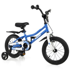 14 Inch Kids Bike with 2 Training Wheels for 3-5 Years Old (Color: Blue)